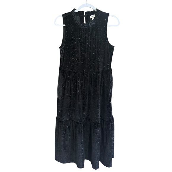 NWT J. Crew Black Velvet Sparkles Tiered Midi Dress Ruffles Women’s Size 6 NEW - Picture 3 of 15